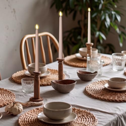 Image of Macarrie 24 Packs Flameless Taper Candles Battery LED 11 inch,Morandi Brown | Fake Candlelight Flameless Candlesticks Flickering Tapered for Weddings, Parties, Decor, Summer Fall Event
