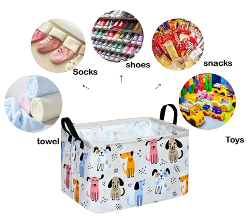 Image of Rectangle Gift Storage Basket Home Shelf Storage Basket Organizer Box Clothes Laundry Hamper Nursery Basket Laundry Basket with Handles (Dog)