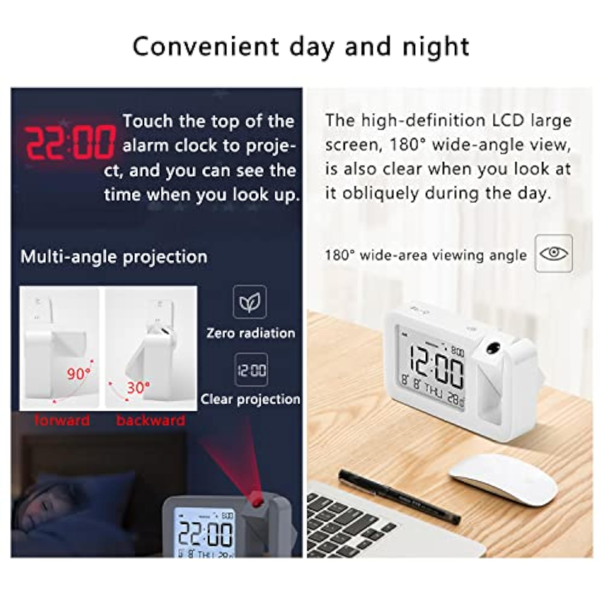 Projection Alarm Clock with Backlight Display and Temperature