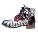 Bottes Moto Femme Talon Compensé Bottines A Lacets Escarpins Talon Moyen Tendance Ankle Boots Automne Hiver Bottines Peinture à L'Encre Motif Fleuri Cuir De Bottes