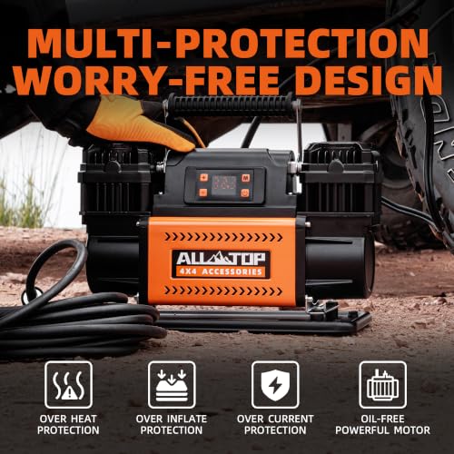 Image of ALL-TOP 12V Air Compressor w /LCD Control Panel to Preset Target Pressure, 150PSI 12.35CFM Air Pump Inflator for Overland (Dual Cylinder)