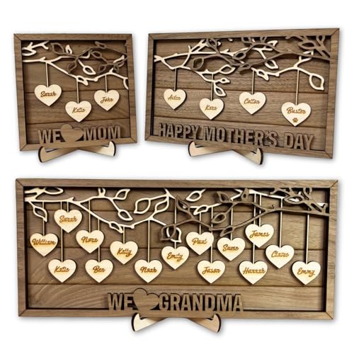 Personalized Wooden Family Tree Plaque, Snirov Custom Wooden Family Tree Frame with Names Engraved Wood Plaques Personalized Mothers Day Gifts for Mom Parents Grandma