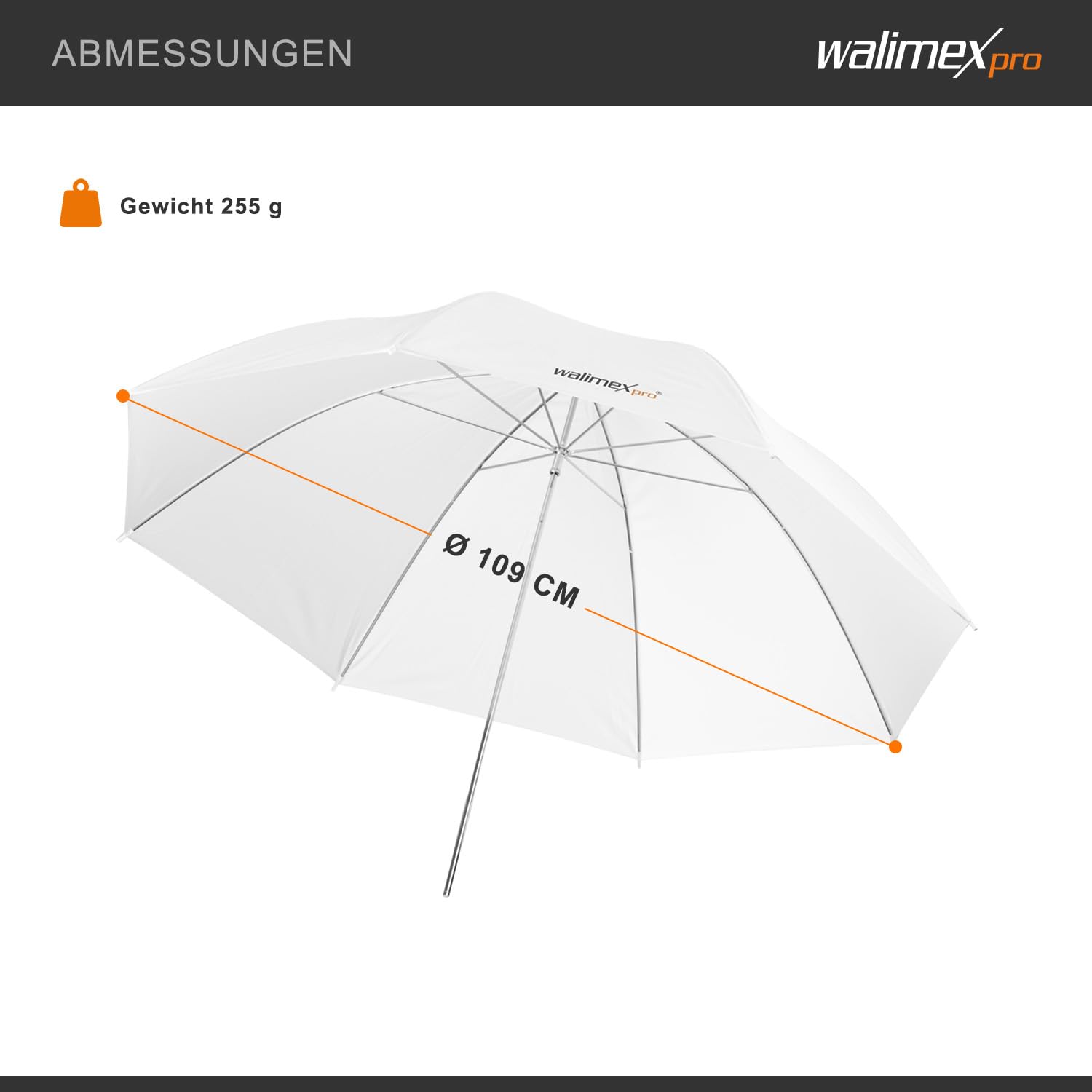 Ombrello riflettore Walimex Pro 109 cm bianco (per luce soffusa e diffusa)
