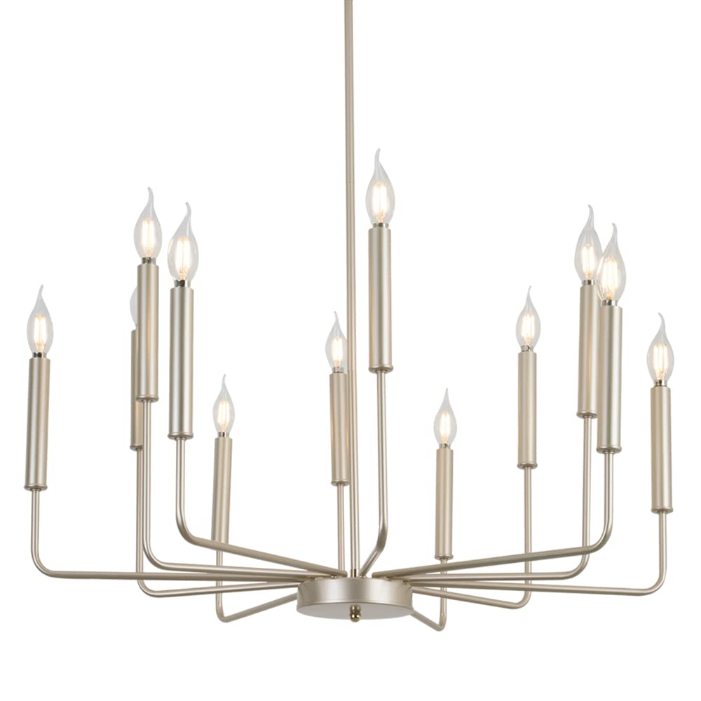 Buy Qamra Modern Farmhouse Gold Chandelier for Dining Room, 12Light Rustic Candle Chandelier