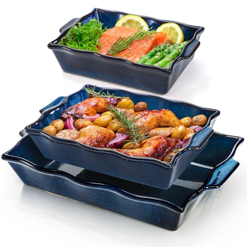 Peohud 3 Pack Casserole Dishes for Oven, Ceramic Baking Dishes with Handles, Heavy Duty Rectangular Lasagna Pan, Porcelain Bakeware Sets for Cooking, Cake Dinner, Kitchen, Blue Peohud 3 Pack Casserole Dishes for Oven, Ceramic Baking Dishes with Handles, Heavy Duty Rectangular Lasagna Pan, Porcelain Bakeware Sets for Cooking, Cake Dinner, Kitchen, Blue