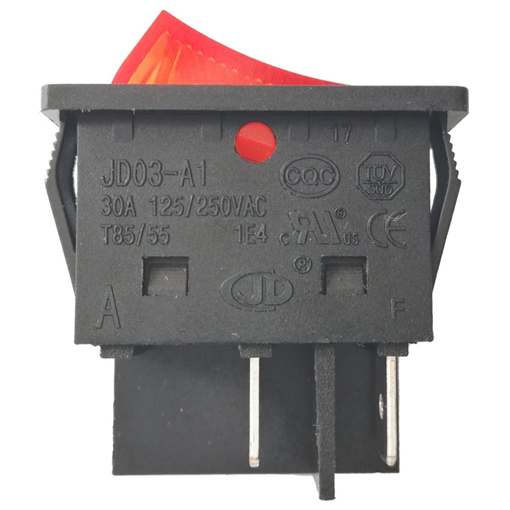 JD03-A1 4 Pins Rocker Switch Large Current ON-OFF Power Push Button Switches with Working Indicator for Inverter Welding Machine and Boiler 30A 125/250V AC,2-Pack