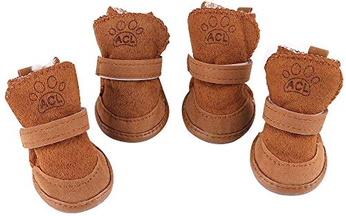 URBESTBrown Hook Loop Closure Booties Pet Dog Chihuahua Shoes Boots 2 Pair (s)