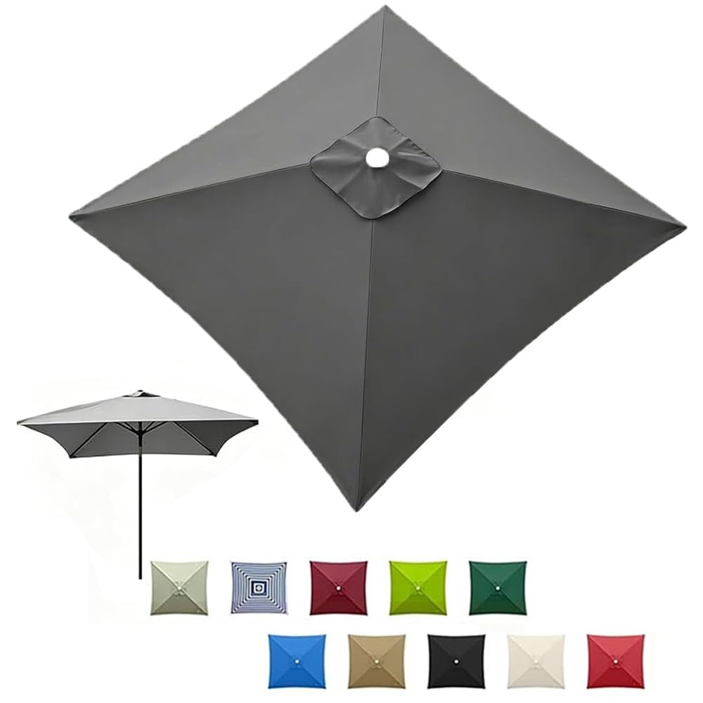 GJPXFR 4/8 Ribs Square Umbrella Replacement Canopy, Patio Parasol Canopy, 8'x8' 10'x10' Weatherproof Umbrella Top Cover Replacement Cloth Waterproof(Gray,3x3.0m/9.8x9.8ft)