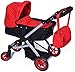 The New York Doll Collection Rosso Trapuntato Passeggino per Bambole con Ruote Girevoli e Maniglia Regolabile - Borsa per Trasporto GRATUITA Inclusa - Carrozzina per Bambole - Bambole Accessori