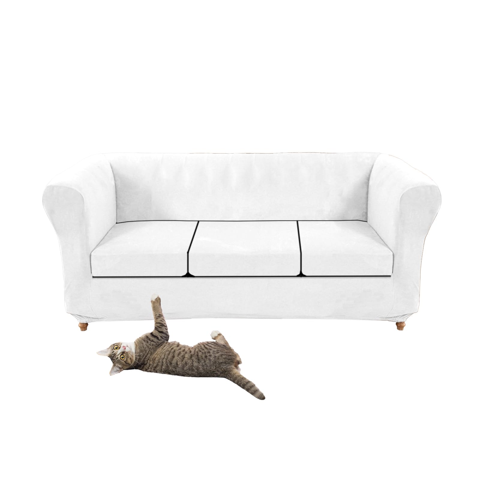 Stretch Velvet Chesterfield Sofa Cover Couch Cover with Seat Cushion Covers for Curved Chaise Armchair Vintage Style (White Sofa + 3 Small Seats)