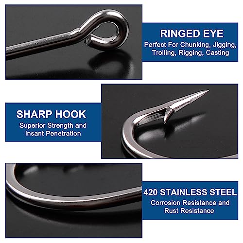 Orootl JDYS016-34007 HOOK-50PCS-1/0 Stainless Steel Saltwater Fishing Hooks - 50Pcs 34007 O'Shaughnessy Hooks Forged Long Shank J Fishing Hooks Extra Strong Metal Fish Hooks Size 1/0-10/0 thumb #4
