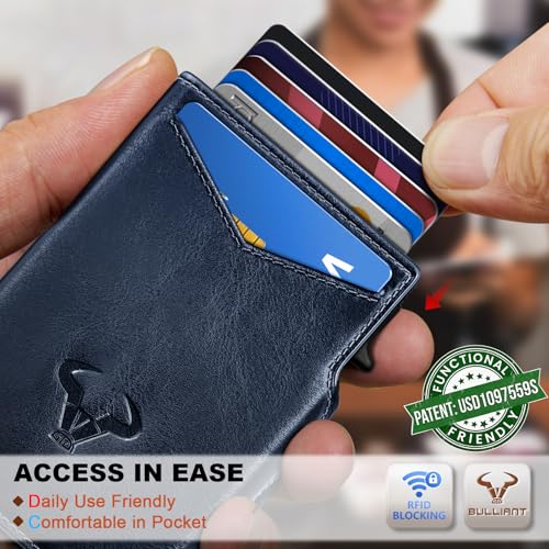 Image of BULLIANT Men Slim Leather Wallet Metal Case Money Clip-Magnetic Closure