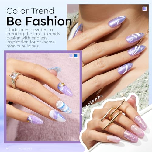 Image of modelones Gel Nail Polish Set 6 Colors Blue Pink Purple Glitter Gel Nail Polish Chameleon White Sparkle Shimmer Reflective Glitter Polish Soak Off LED Nail Art DIY Salon Gifts For Women Girl