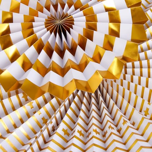 Image of Black and Gold Decorations, Hanging Honeycomb Paper Pompoms Fan for Graduation Birthday Wedding Photo Backdrop Prom Night New Years Black and Gold Party Decorations, Set of 8