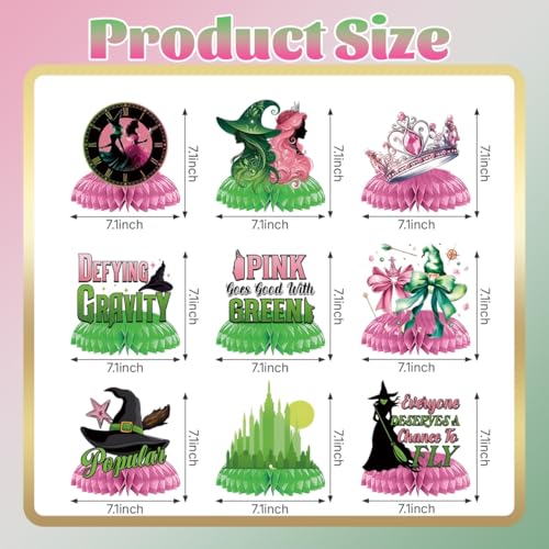 Image of 9PCS Witch Party Table Decorations 2025 Graduation Party Decorations Pink and Green Party Honeycomb Centerpieces,Witch Theme Table Centerpieces Funny Birthday Party Supplies for Table Topper