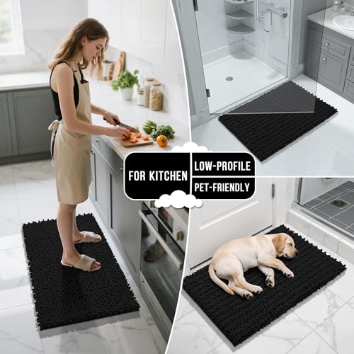 Yimobra Bathroom Runner Rug 55x24 Inch - Extra Long Non Slip Chenille Bath Mat, Soft & Absorbent, Machine Washable Shaggy Hallway Carpet for Vanity Tub Shower, Black Home Decor Accessories by Yimobra - Image 7