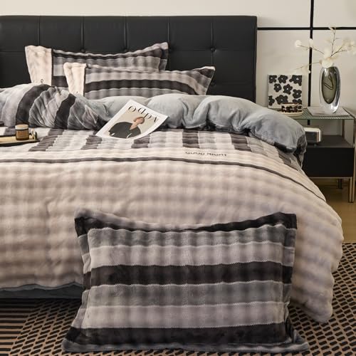 PAJEO Fluffy Duvet Cover, Reversible Flannel Winter Duvet Cover,Plush Fuzzy Rabbit Hair & Silky Milk Velvet Sides,Luxuriously Comforter Cover & 1 Pillow Sham 80"x90",Ideal for Small Master Bedroom