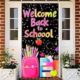 Cmialusie Banner plano 2D Welcome Back to School Door - Mochila de lápis colorido para decoração de porta, 189 x 89 cm