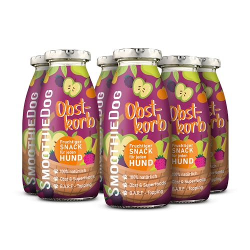 Hunde Smoothie SmoothieDog 6er Obstkorb (vegetarisch) - Flüssiges Hundeleckerli - Zucker- & glutenfrei - je 250ml