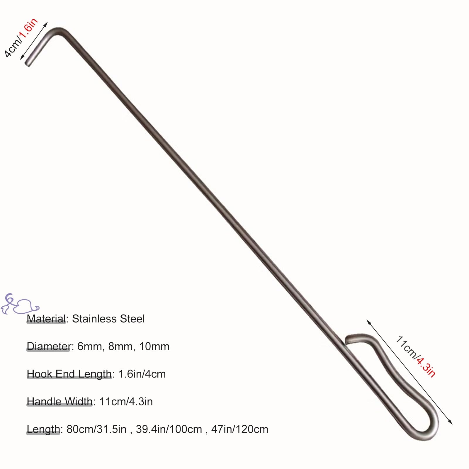 SOLUSTRE 2pcs Manhole Cover Hook Lifter Stainless Steel T-Shaped Hook - View #5