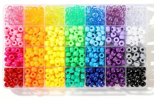 Ywmimn 28 Colors Pony Beads Kit for Bracelets 700PCS 6x9mm Plastic Kandi Beads Bulk for Jewelry Making