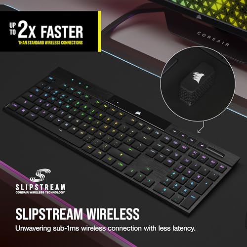 Image of Corsair K100 AIR Wireless RGB Mechanical Gaming Keyboard - Ultra-Thin, Sub-1ms Slipstream, Low-Latency Bluetooth, Cherry MX Ultra Low Profile Keyswitches - NA Layout, QWERTY - Black