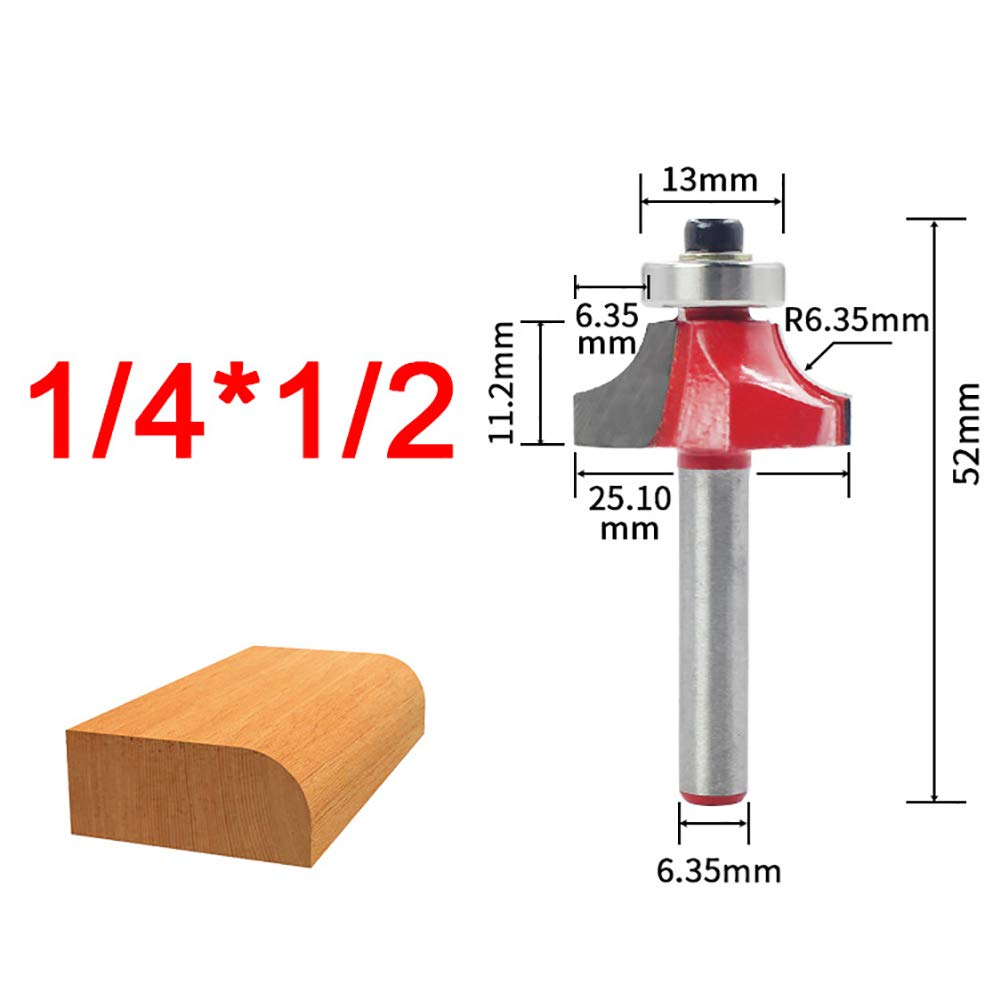 Fraise à Arrondir Avec Tige 6 Mm - Rayon 1/2 Pouce Pour Toupie à Bois - Idéale Bricolage Menuiserie