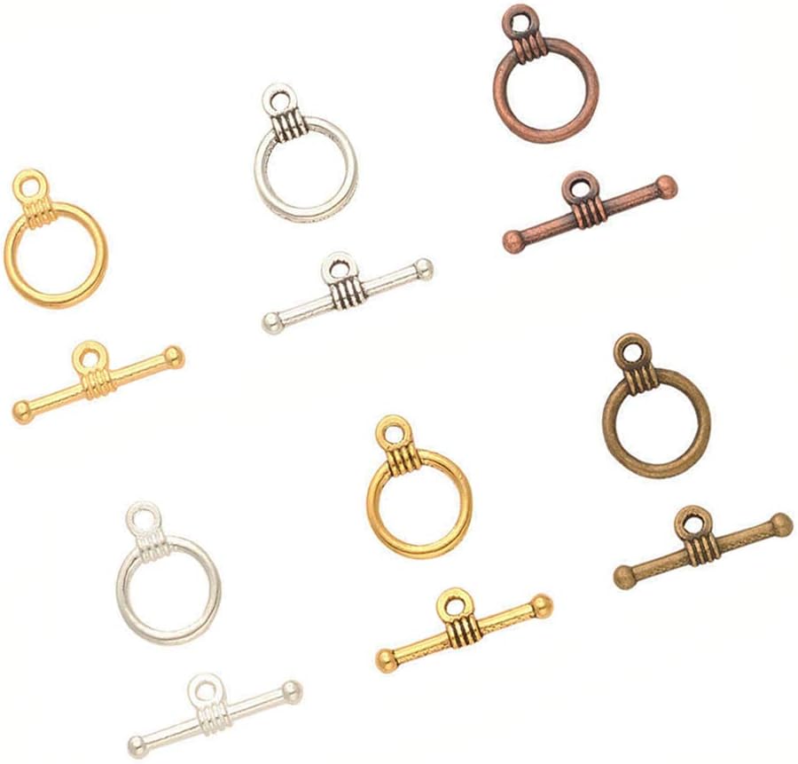 PH PandaHall 150 Sets Round Toggle Clasps, Bracelet Closure Clasps Jewelry Fastener Buckle OT End Clasp T-Bar Connectors Bar and Ring Clasp for Necklace Jewelry Making DIY Craft, 6 Colors
