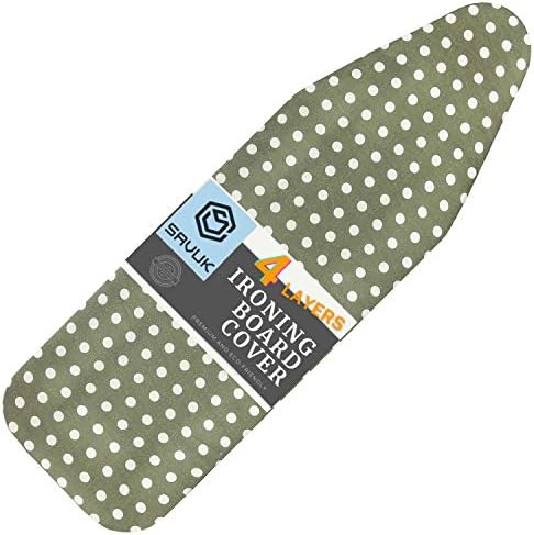 Ironing Board Cover and Pad with Standart Size Adjustable Elastic Edge Fit, Extra Thick Padding, Heat Reflective, Non Stick Scorch and Stain Resistant, (Dots Green)