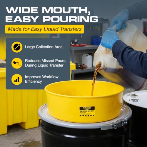 Image of Eagle Drum Funnel for 30 and 55 Gallon Drums, Yellow