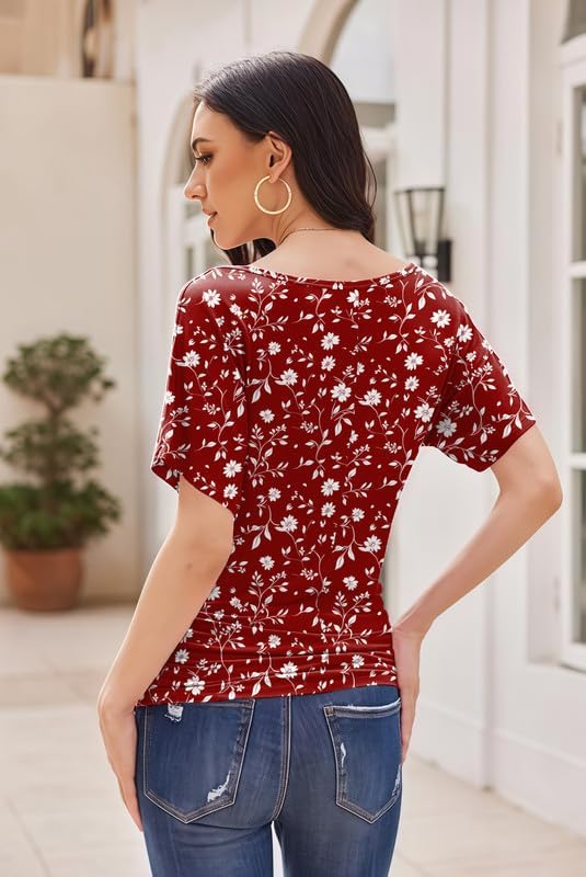 Womens Ruched Tops Casual T Shirts Dolman Short Sleeve Shirts Boat Neck Summer Off Shoulder Batwing Tops 2026 - Image 6