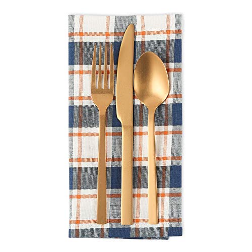 DII Autumn Farmhouse Plaid, Cotton, Blue & Orange, 20" x 20" (Set of 6), 50.8 x 50.8 cm (Set of 6) - Image 3
