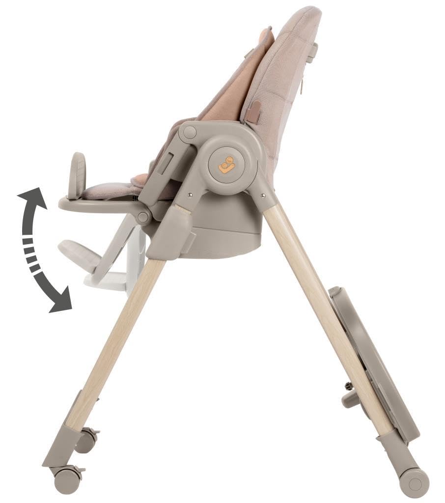 Maxi-Cosi Minla Plus, chaise haute évolutive de 0 à 14 ans (0–60 kg), avec plateau pivotant à une main, 4 roues, 9 hauteurs, 5 inclinaisons, pliable compact, Elegance Terra.