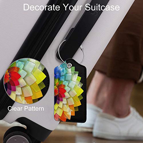 Image of 2Pcs Rainbow Flower Leather Luggage Tags, Travel ID Handbag Tag, Stainless Steel Loop, Privacy, Durable, Lightweight