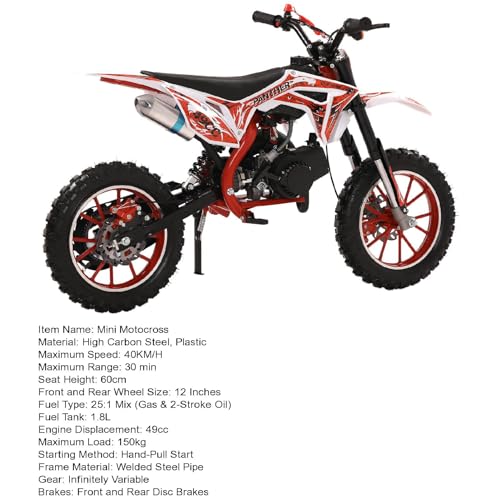 HEVIRGO 50CC Dirt Bike Mini Gas Pocket Bike Mini Motorcycle,2-Stroke Pocket Rocket Motorcycle Gas Motorbike with Front Rear Disc Brakes,Max Speed 25MPH,Dual Headlights from USA Fast Arrival Red