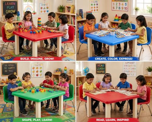 Image of Plastic Strong and Durable Kids Table for Studying Dining Home Virgin Material Kids Table for 2 to 12 Years | Sustain Upto 50 KG (Blue Table)