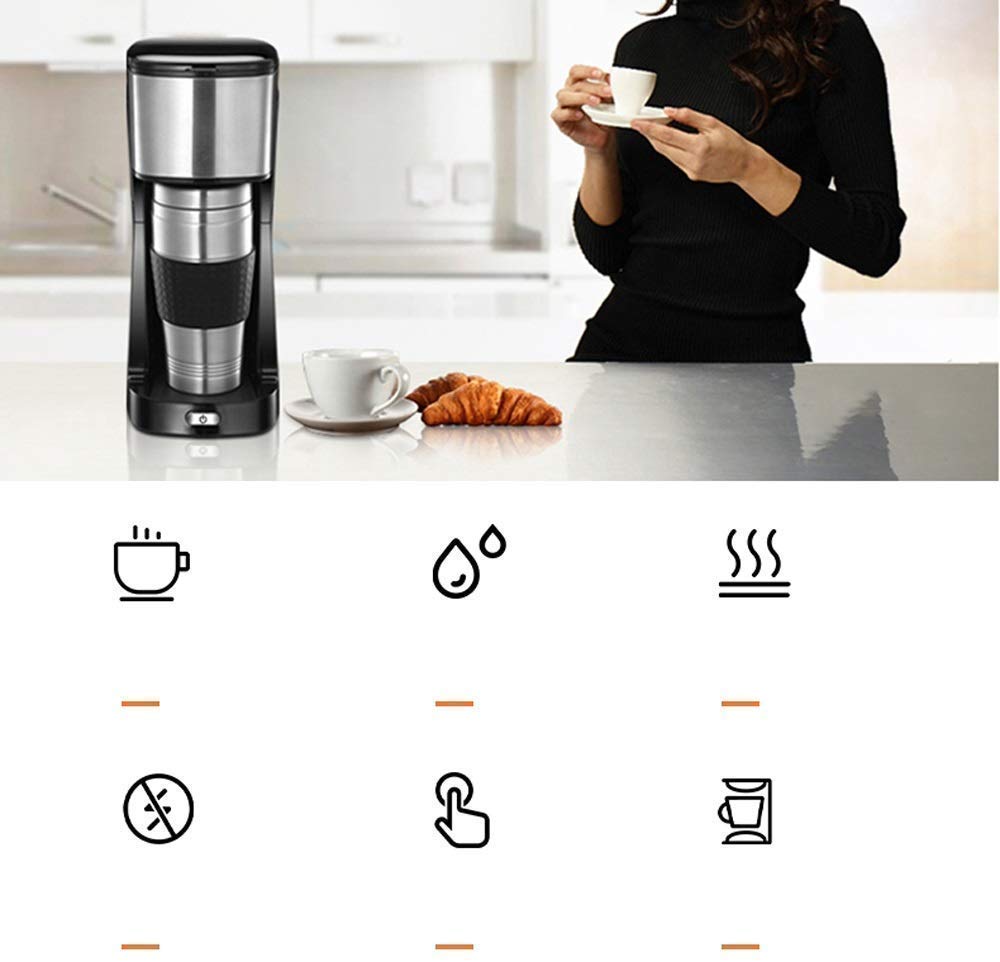 Cafetera, Cafetera con Filtro de café, Cafetera de Acero Inoxidable Negro y Cepillado, Mini cafetera Totalmente automática, 650 W, para Familia, Oficina, para Cocina Espresso Interesting