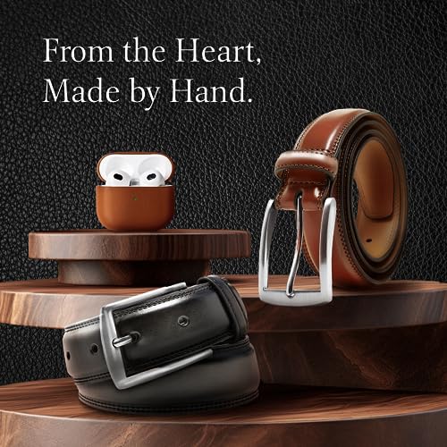 Image of Genuine Leather Dress Belts For Men - Mens Belt For Suits, Jeans, Uniform With Single Prong Buckle - Designed in the USA