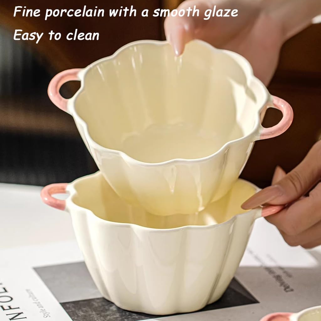 Miski na zupę, zestaw 2 misek płatki zbożowe, 500 ml ceramiczna miska sałatkę z podwójnym uchwytem Biała śniadanie, makaron, owsiane
