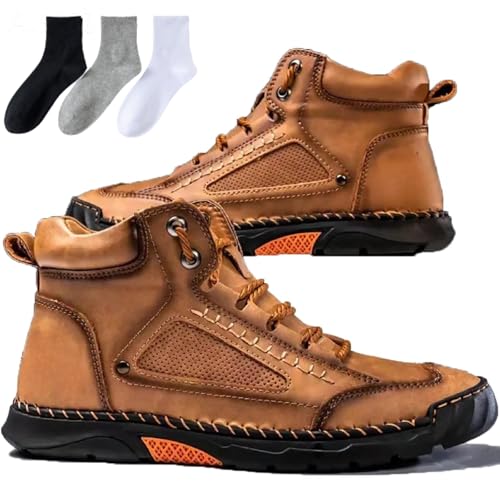 Calmeyaw Boots, Men's Comfortable Handmade Leather Boots – Waterproof, Arch Support, Pressure Relief, Spacious Toe Box Outdoor Leather Shoes