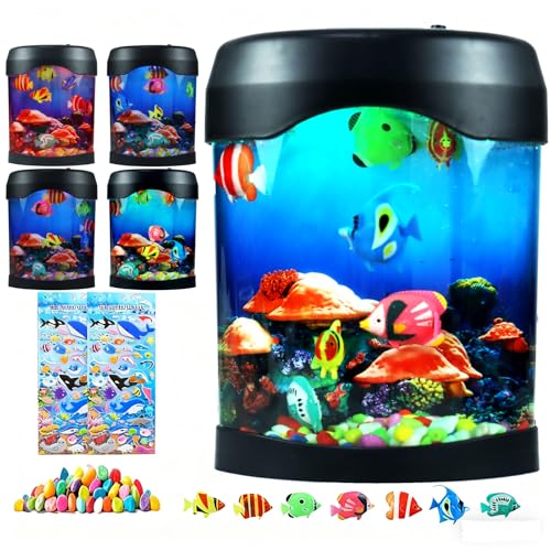 Fake Fish Lamp, LED Aquarium Sensory Light with 6 Color Changing and 7 Fake Fish, Mood-Relaxing Night Light, Exquisite Decoration for Office, Room and Party, Gifts for Kids and Adults