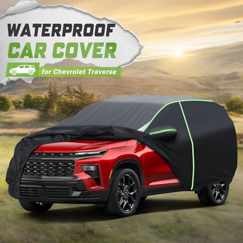 Image of Mixsuper Liner Car Cover for Chevy Traverse 2009-2017 & 2018-2026, 7 Layers Waterproof All Weather SUV Cover with Driver Side Zipper Door & Reflective Strips