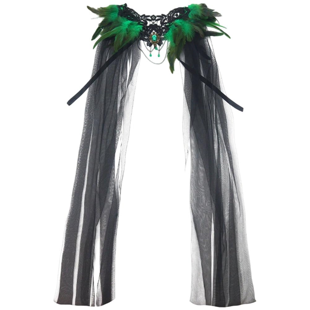 Châle à plumes noires cape en tulle d'Halloween pour fête costumée et cosplay