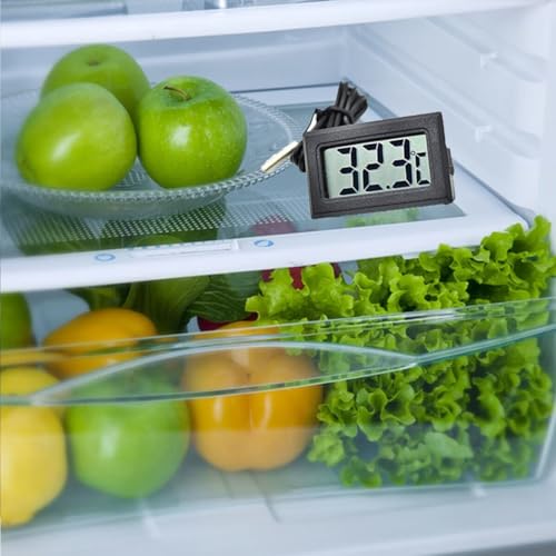 Image of Dr. Care Plastic Digital Fridge Thermometer with LCD Display Kitchen Essential for Temperature Monitoring LCD Sensor Wire Embeded Fridge Temerature Indicator (Black)