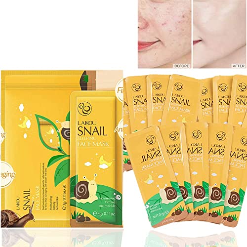 Miescher 20 Combo Pack Snail Sleeping Face Mask Sheet, Wash-Free Face Pack For Glowing Skin, Deep Moisturizing Skin Care Mask Firming Skin, Hydrate, Soothe, Brightening, Natural Skincare Facial Mask #TOP8