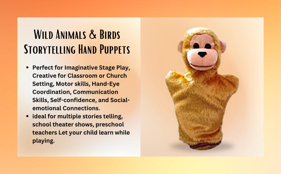 VARUSH Wild Animals & Birds Storytelling Hand Puppets/Hand Puppets for Kid's Learning Playing (Monkey) - Image 2 thumbnail