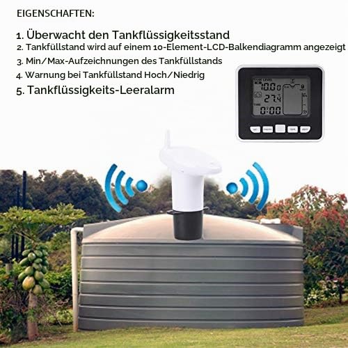 LiebeWH Ultraschall Füllstandsensor, Flüssigkeitsstandsensor mit Alarm, Ultraschall Wassertank Flüssigkeits Tiefenmesser Sensor mit Temperaturanzeige
