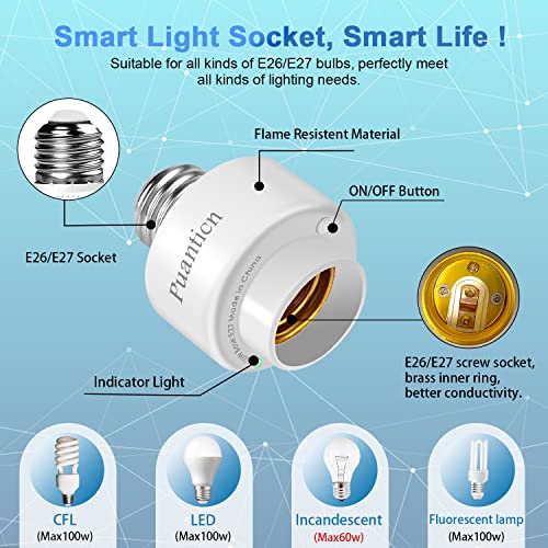 Smart Wifi Bulb Socket,Smart Lamp Socket With Timer E27/E26 Upgraded Intelligent Light Socket Smart Light Bulb Holder With Voice/App Control Compatible With Alexa Google Home,Only 2.4Ghz Network #TOP2