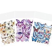 JIEYUCHU 120Pcs Butterfly Stickers, Self-Adhesive Crafts Butterflies Sticker, 3 Colors PET Butterfly for Scrapbook, Laptop, Journal, DIY Project, Window, Envelope