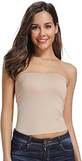 plumbury Women's Seamless Strapless Crop Top Tube Top Inner Regular Fit Camisole, Free Size,Beige-picture-39